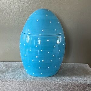 Blue Egg-Shaped Ceramic Container